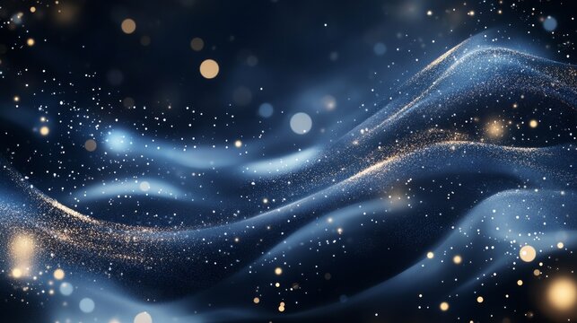 abstract christmas blue background with sparkling bokeh lights.Dark navy blue with silver accents colors