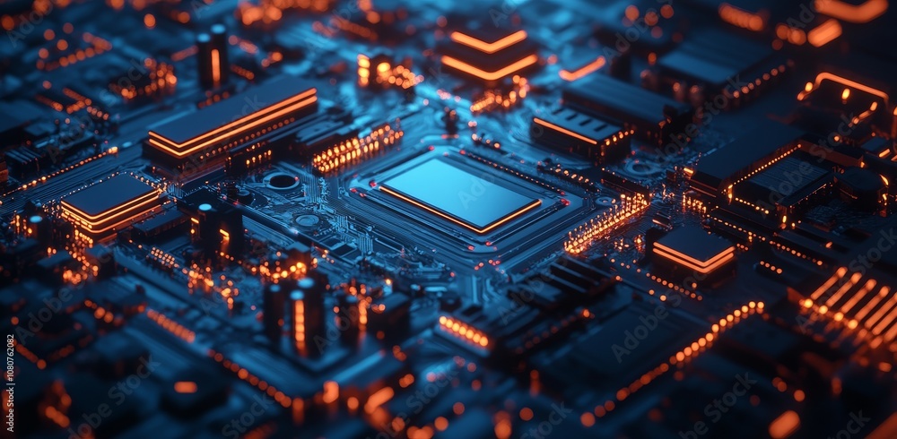 Poster featuring a grid line and circuit board, this design demonstrates a future technology concept and ad