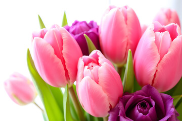 Fototapeta premium Close-up of a bouquet of tulips and roses