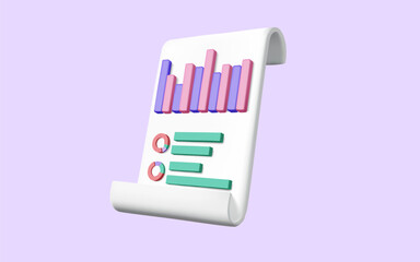 3d vector illustration. Clipboard paper with Data analytics, SEO optimization, dashboard and Business financial report chart. graph analytics, optimization marketing, Business finance investment