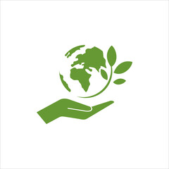 save earth eco friendly vector. sustainability environment logo with hand and globe leaf logo vector