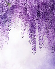 Botanical Watercolor Illustration of Wisteria Flowers on White Background