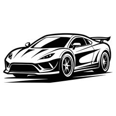Sports Car Illustration in Black and White