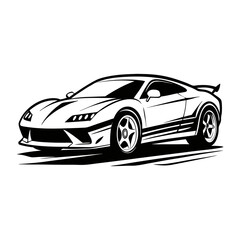 Sports Car Illustration in Black and White