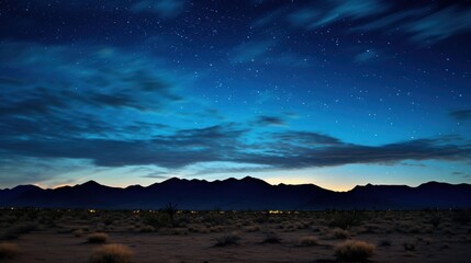 Starry Night Sky Over Silhouetted Landscape