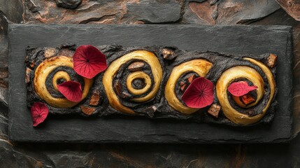 Artisanal Gourmet Pastry Presentation with Edible Flowers