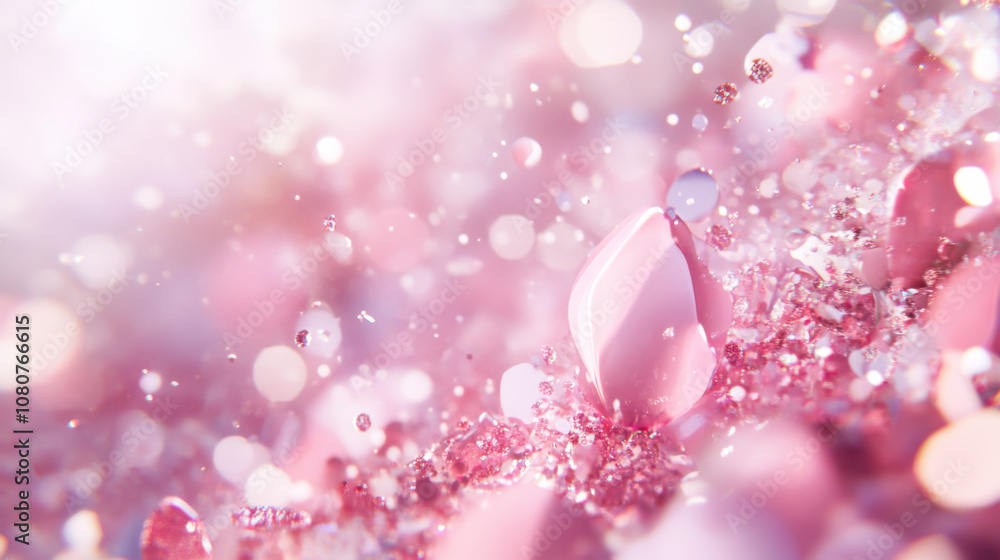 Poster delicate pink flower petals scattered on a soft surface, creating a serene and tranquil atmosphere i