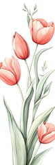 Obraz premium Watercolor Tulip Pattern. Botanical Floral Illustration in Pink and Red Tones