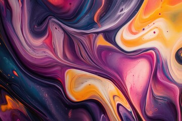 Fototapeta premium Abstract Swirling Fluid Art with Purple, Yellow, and Orange Hues