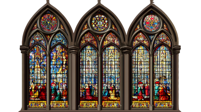 Resurrecting the gothic grandeur of stained glass on a transparent background. isolated background.