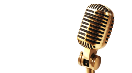 A retro golden microphone, isolated on a white background