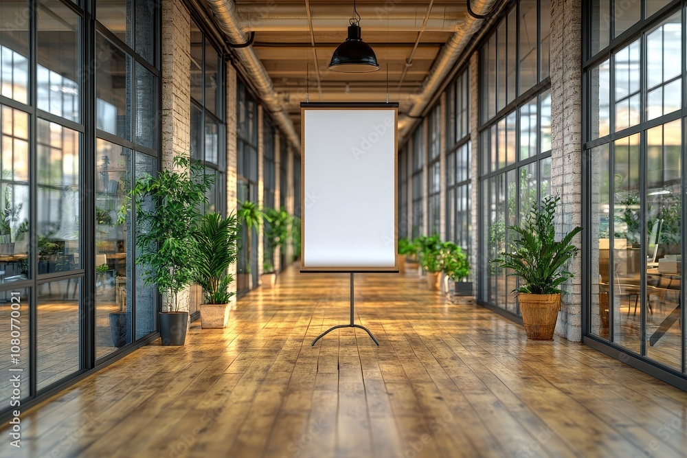 Poster it is displayed in a modern executive office with glass partitions.