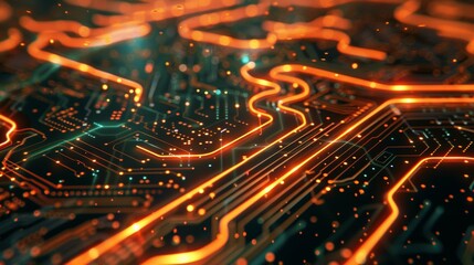 Fototapeta premium Futuristic Circuit Board with Neon Accents for Tech and Innovation Concepts Generative AI