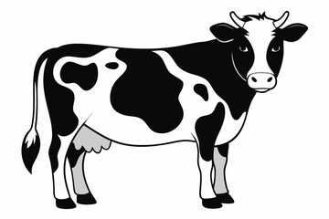 Cow silhouette illustration in black and white, holstein cow illustration, black and white cow