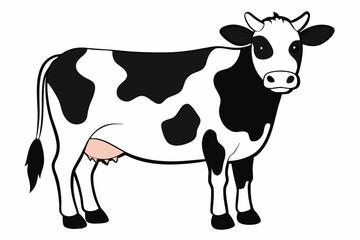Fototapeta premium Cow silhouette illustration in black and white, holstein cow illustration, black and white cow