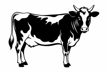 Cow silhouette illustration in black and white, holstein cow illustration, black and white cow