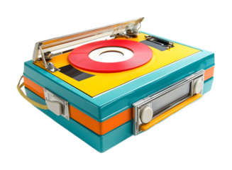 A retro portable cassette player, isolated on a white background