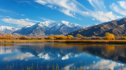 Fototapeta premium Salt Lake Natural Scenery - a serene and picturesque landscape. The tranquil waters and vibrant surroundings create a stunning visual experience.