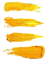 set of yellow oil paint brush strokes transparent