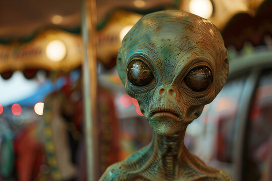Image of extraterrestrial green alien from outer space invading earth generative AI