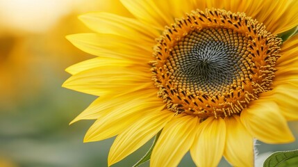 Obraz premium Vibrant sunflower with striking yellow petals and detailed center, symbolizing joy and positivity in a natural setting.