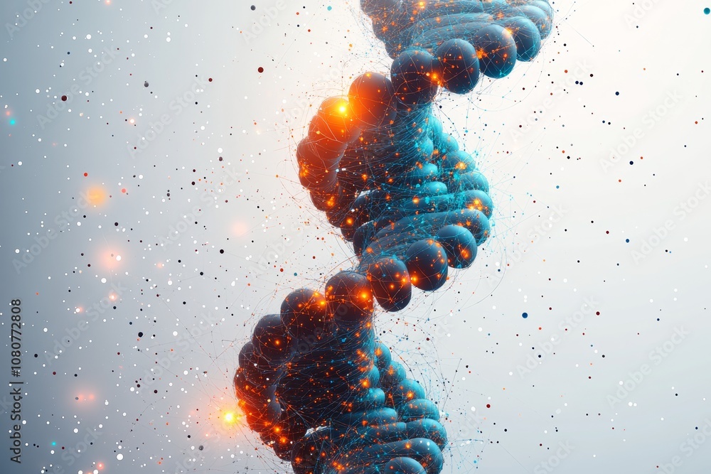 Poster using geometric shapes against a white background, this is an abstract representation of dna spirals