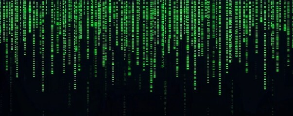 Fototapeta premium Abstract digital matrix with cascading green lines, representing data flow and technology in a futuristic style.
