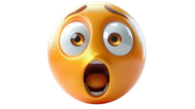 3d surprised emoji Isolated On PNG Transparent Background And White