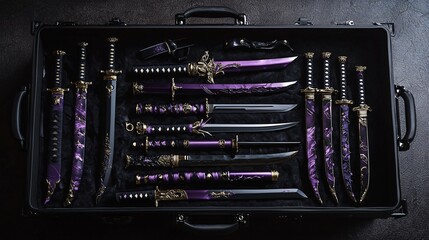 Elegant Black Case with Decorative Sharp Swords
