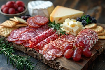 Gourmet Cheese and Salami Platter with Grapes and Crackers