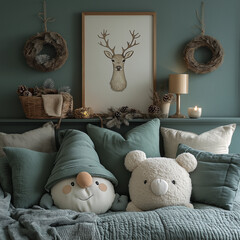 Cozy Green Themed Bedroom with Gnome and Deer Decor