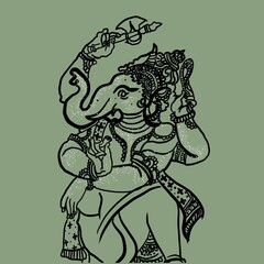 Olive green Lord Ganesha illustration