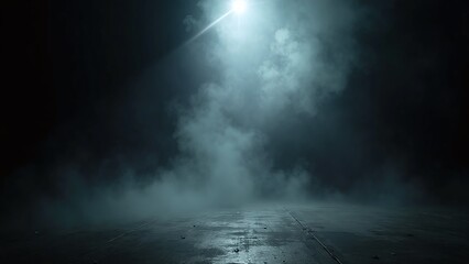 Smoke-filled scene, dark background, light beam, dramatic