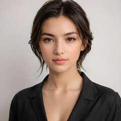 arafed woman in a black shirt posing for a picture

