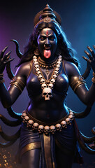 Fototapeta premium High-Definition Depiction of Fierce Goddess Kali in Traditional Hindu Attire with Skulls and Symbols – Ideal for Spiritual and Cultural Projects