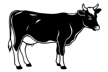 High Contrast Cow Silhouette Illustration with White Background