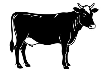 High Contrast Cow Silhouette Illustration with White Background