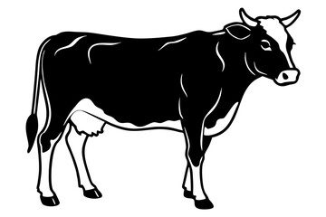 High Contrast Cow Silhouette Illustration with White Background