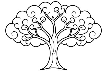 tree with curved branches line art vector silhouette on white background