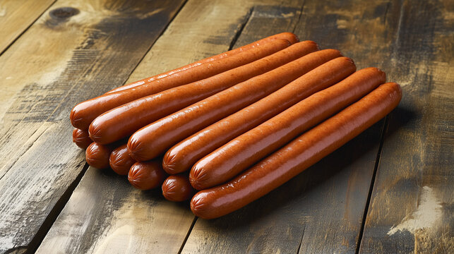  Na drewnianym stole leży stos par&oacute;wek.