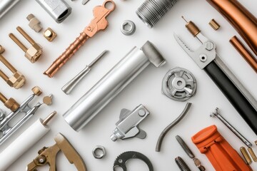 A meticulously arranged collection of mechanical tools, showcasing precise organization, and high craftsmanship, visually representing technical skill and neatness.