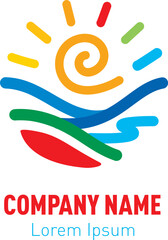  Sea sun Wave logo design isolated on white background. Sea food Restaurant logo line art minimal logo