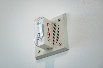 Wheelock fire alarm speaker strobe in public building.