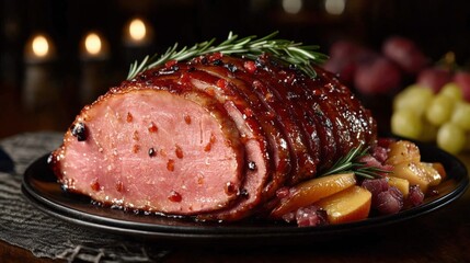 Succulent Glazed Ham with Fresh Herbs and Seasonal Fruits