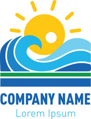  Sea sun Wave logo design isolated on white background. Sea food Restaurant logo line art minimal logo