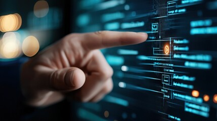 Finger Pointing at Play Button on Computer Screen.