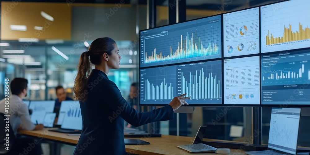 Poster Modern Business Data Analysis uses advanced analytics to create impactful charts and graphs, promoting collaboration through interactive dashboards that boost performance and productivity