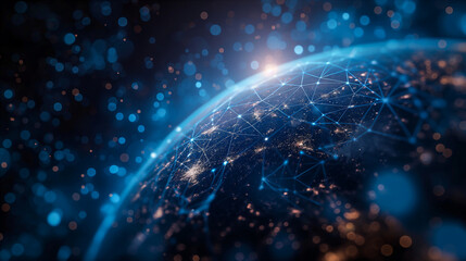 Obraz premium Digital representation of Earth highlighting data connections throughout the globe. Generative AI