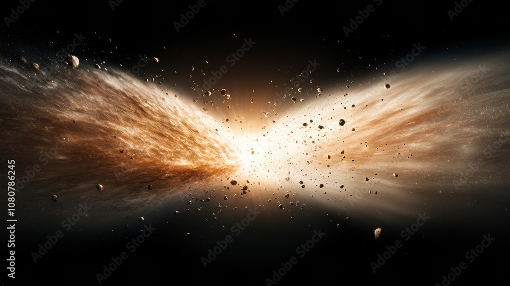 Aufkleber cosmic collision of asteroids in deep space, creating a spectacular explosion, ai