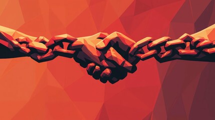 Abstract polygonal handshake forming a chain.